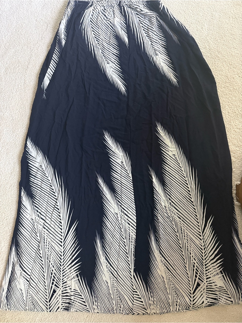 Lztlylzt Deep Navy & White Palm-Print Maxi Dress with Smocked Bodice